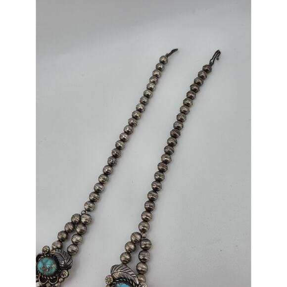 Early Navajo Indian KINGMAN Turquoise Sterling Silver Squash Blossom Necklace - Picture 12 of 16